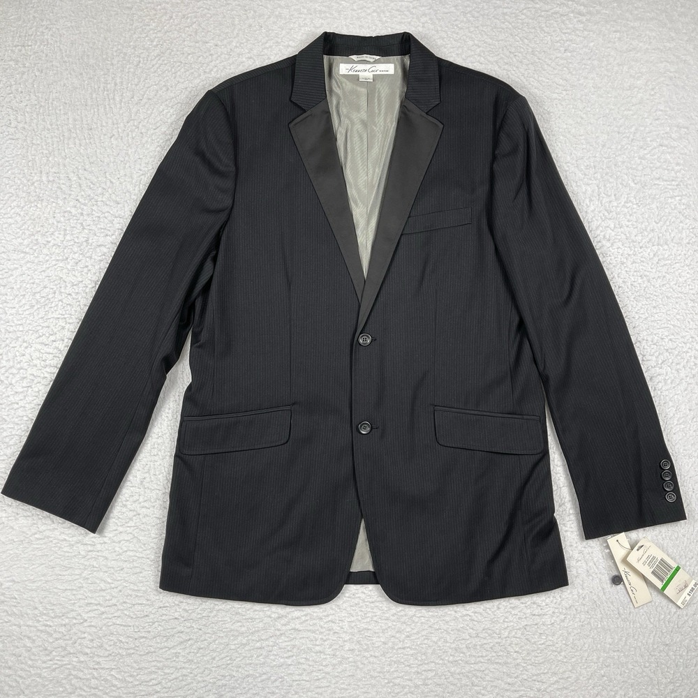 Kenneth Cole Suit Jacket Mens 42 Large Black Striped Casual Office Work Business